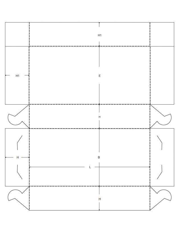 Krempelverpackung ECMA B3360 Tray zum Stecken mit geklebtem Deckel technische Zeichnung